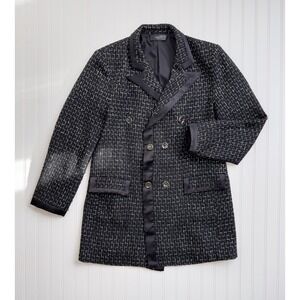 AMIRI Black‎ White Cotton Boucle Double Breasted Coat Size 44 XL $1790
